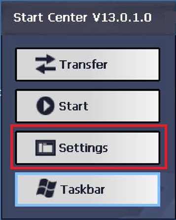 Comfort 面板启动界面中的 Settings 系统设置入口