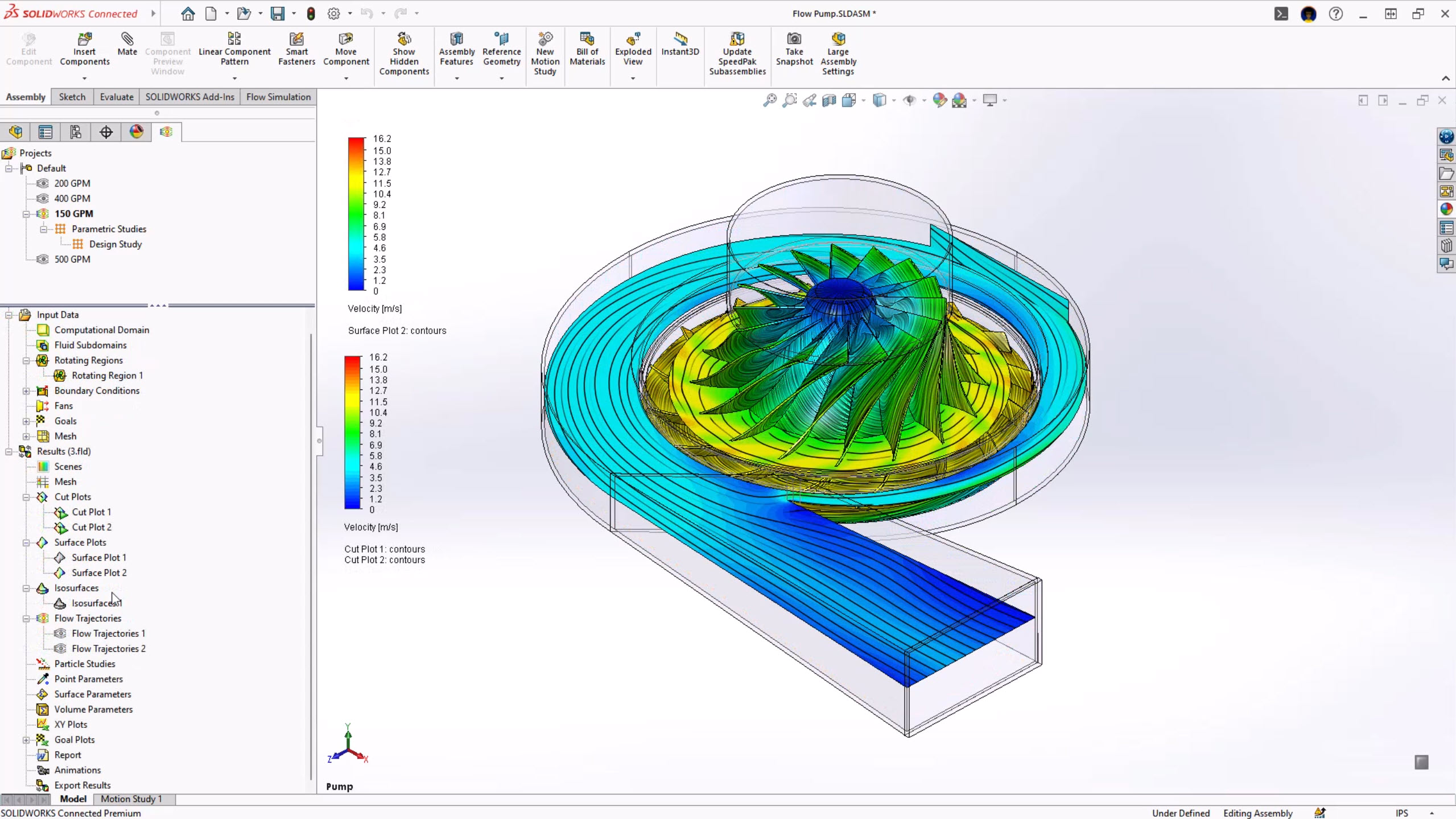 Flow Simulation 泵体流线示例,仅用来说明流体分析